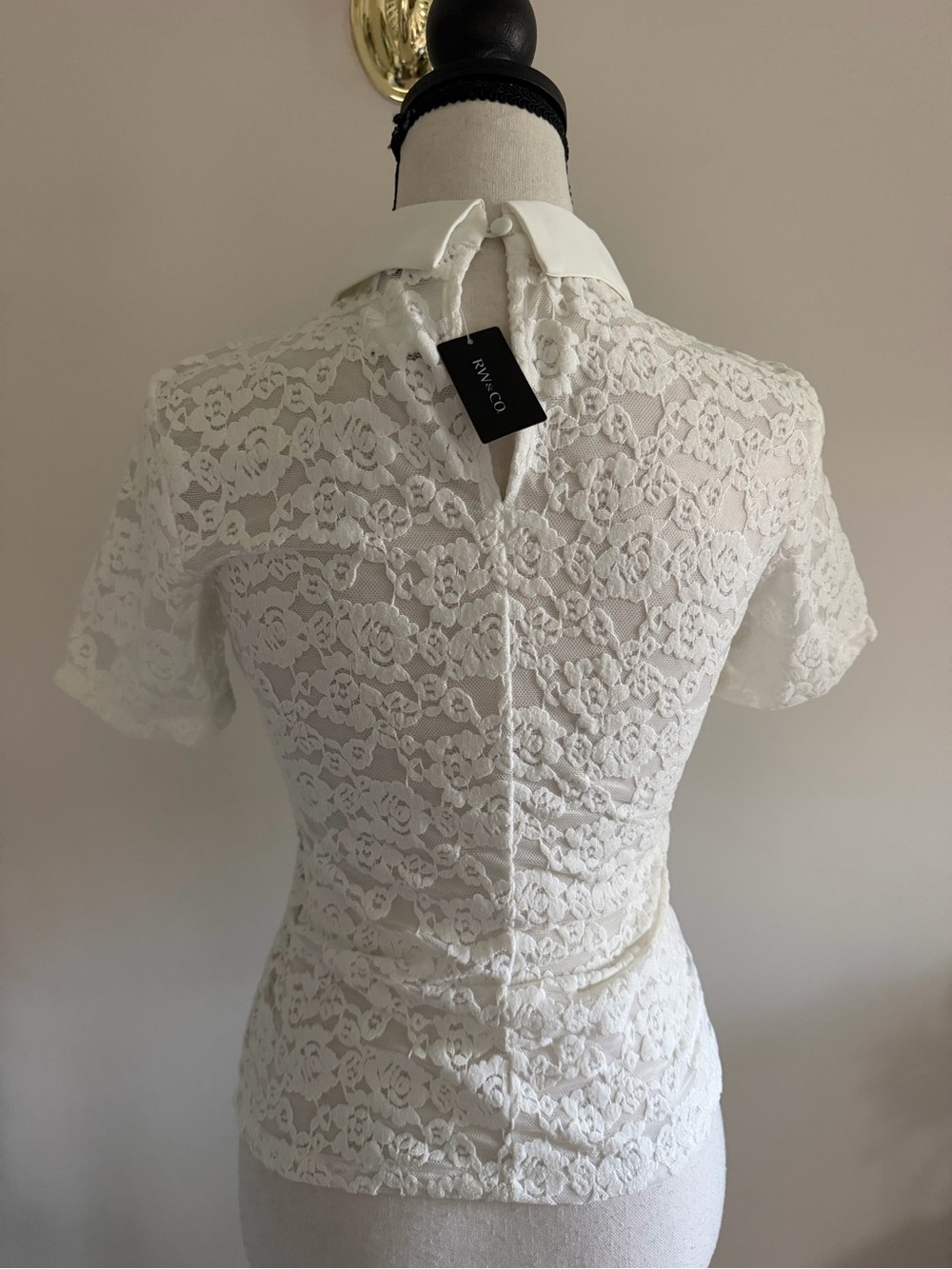 RW&CO. White Lace Short-Sleeve Blouse with Peter Pan Collar - Picture 4 of 7